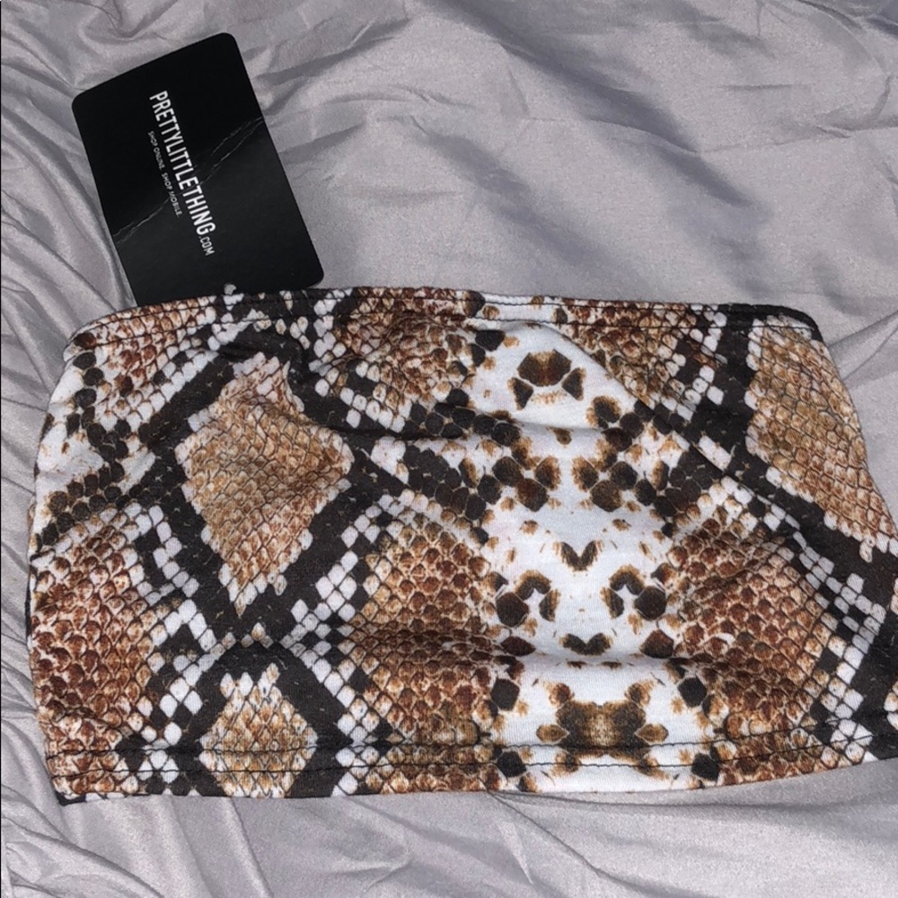Tan snake print bandeau crop top